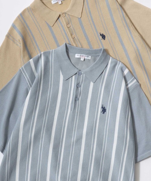 U.S. POLO ASSN.(ユーエスポロアッスン)の「U.S. POLO ASSN./ユーエスポロアッスン オーバーサイズ ニット 無地 ストライプ ロゴ ワンポイント刺繍 半袖ポロシャツ/レディース メンズ(ポロシャツ・メンズ・ベージュ系その他/ブルー系その他/オフホワイト/ブラック/ネイビー/ベージュ・M/LL/L)」の6枚目の写真