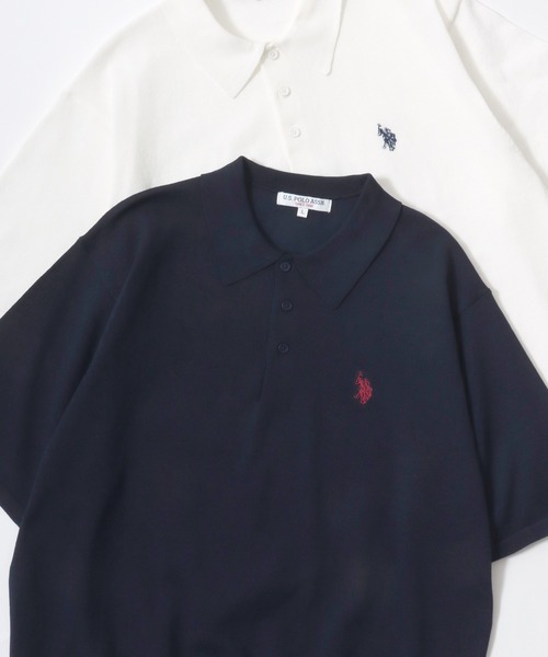 U.S. POLO ASSN.(ユーエスポロアッスン)の「U.S. POLO ASSN./ユーエスポロアッスン オーバーサイズ ニット 無地 ストライプ ロゴ ワンポイント刺繍 半袖ポロシャツ/レディース メンズ(ポロシャツ・メンズ・ベージュ系その他/ブルー系その他/オフホワイト/ブラック/ネイビー/ベージュ・M/LL/L)」の5枚目の写真