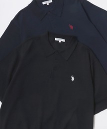 U.S. POLO ASSN.（ユーエスポロアッスン）の「U.S. POLO ASSN./ユーエスポロアッスン オーバーサイズ ニット 無地 ストライプ ロゴ ワンポイント刺繍 半袖ポロシャツ/レディース メンズ（ポロシャツ・レディース）」