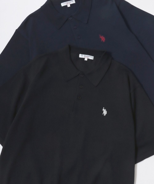U.S. POLO ASSN.(ユーエスポロアッスン)の「U.S. POLO ASSN./ユーエスポロアッスン オーバーサイズ ニット 無地 ストライプ ロゴ ワンポイント刺繍 半袖ポロシャツ/レディース メンズ(ポロシャツ・メンズ・ベージュ系その他/ブルー系その他/オフホワイト/ブラック/ネイビー/ベージュ・M/LL/L)」の1枚目の写真