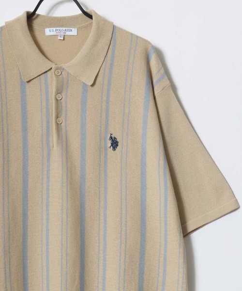 U.S. POLO ASSN.(ユーエスポロアッスン)の「U.S. POLO ASSN./ユーエスポロアッスン オーバーサイズ ニット 無地 ストライプ ロゴ ワンポイント刺繍 半袖ポロシャツ/レディース メンズ(ポロシャツ・メンズ・ベージュ系その他/ブルー系その他/オフホワイト/ブラック/ネイビー/ベージュ・M/LL/L)」の10枚目の写真