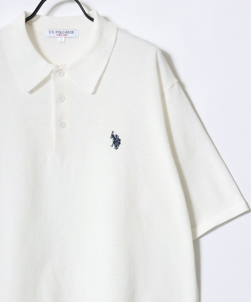 U.S. POLO ASSN.(ユーエスポロアッスン)の「U.S. POLO ASSN./ユーエスポロアッスン オーバーサイズ ニット 無地 ストライプ ロゴ ワンポイント刺繍 半袖ポロシャツ/レディース メンズ(ポロシャツ・メンズ・ベージュ系その他/ブルー系その他/オフホワイト/ブラック/ネイビー/ベージュ・M/LL/L)」の7枚目の写真