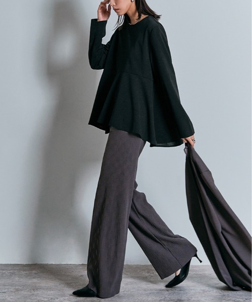 W:Huku(フーク)の「ロング スリーブ ペプラム セレモニー ブラウス(シャツ/ブラウス・レディース・ブラック/チャコール/ライトグレー・M/L)」の4枚目の写真
