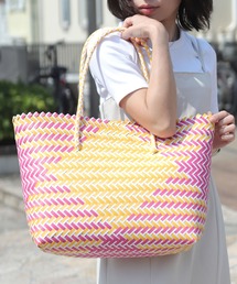florist | 【大容量・軽い◎】バイカラーテープ編みかごトートバッグ(かごバッグ)