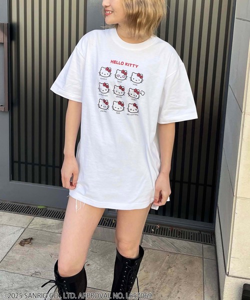 4GEEKS BY SPIRALGIRL（フォーギークスバイスパイラルガール）の「【Sanrio characters/サンリオキャラクターズ】ハローキティVarious FaceオーバーTシャツ（Tシャツ/カットソー・レディース・ホワイト/ホワイト系・FREE）」の7枚目の写真