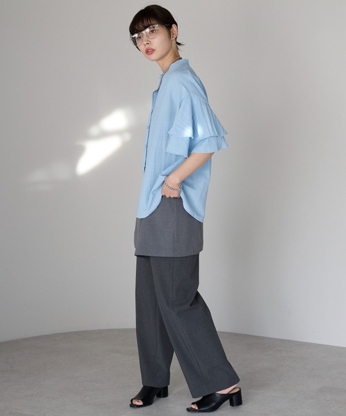 SOTT(ソット)の「Layered frill shirt レイヤードフリルシャツ(シャツ/ブラウス・レディース・オフホワイト/サックスブルー/イエロー・FREE)」の12枚目の写真