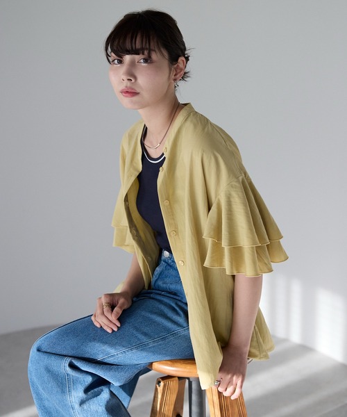 SOTT(ソット)の「Layered frill shirt レイヤードフリルシャツ(シャツ/ブラウス・レディース・オフホワイト/サックスブルー/イエロー・FREE)」の14枚目の写真