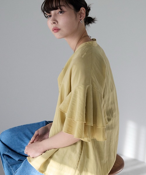 SOTT(ソット)の「Layered frill shirt レイヤードフリルシャツ(シャツ/ブラウス・レディース・オフホワイト/サックスブルー/イエロー・FREE)」の15枚目の写真