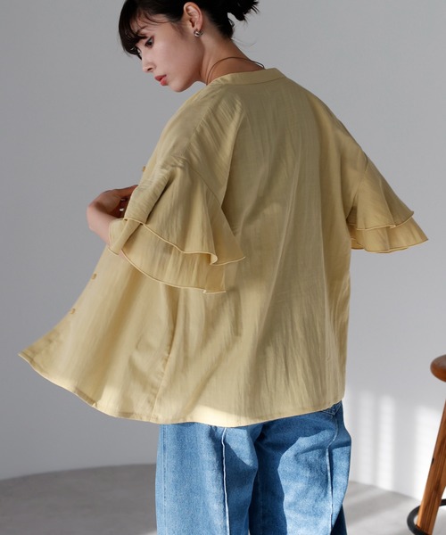 SOTT(ソット)の「Layered frill shirt レイヤードフリルシャツ(シャツ/ブラウス・レディース・オフホワイト/サックスブルー/イエロー・FREE)」の17枚目の写真