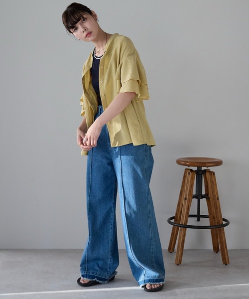 SOTT(ソット)の「Layered frill shirt レイヤードフリルシャツ(シャツ/ブラウス・レディース・オフホワイト/サックスブルー/イエロー・FREE)」の18枚目の写真