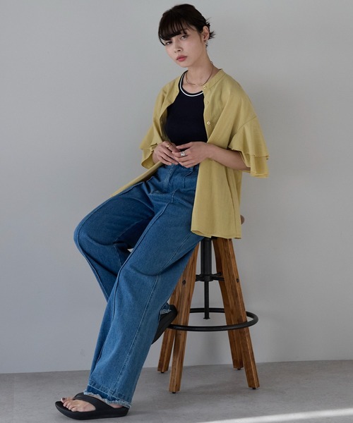 SOTT(ソット)の「Layered frill shirt レイヤードフリルシャツ(シャツ/ブラウス・レディース・オフホワイト/サックスブルー/イエロー・FREE)」の20枚目の写真