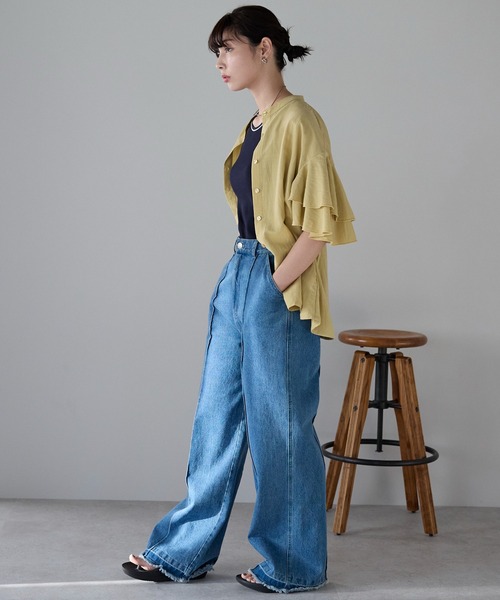 SOTT(ソット)の「Layered frill shirt レイヤードフリルシャツ(シャツ/ブラウス・レディース・オフホワイト/サックスブルー/イエロー・FREE)」の21枚目の写真