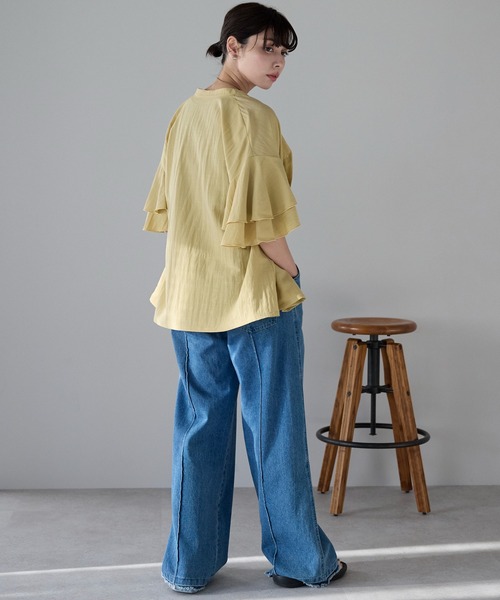 SOTT(ソット)の「Layered frill shirt レイヤードフリルシャツ(シャツ/ブラウス・レディース・オフホワイト/サックスブルー/イエロー・FREE)」の22枚目の写真