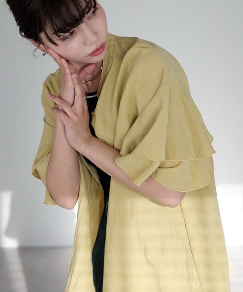SOTT(ソット)の「Layered frill shirt レイヤードフリルシャツ(シャツ/ブラウス・レディース・オフホワイト/サックスブルー/イエロー・FREE)」の20枚目の写真