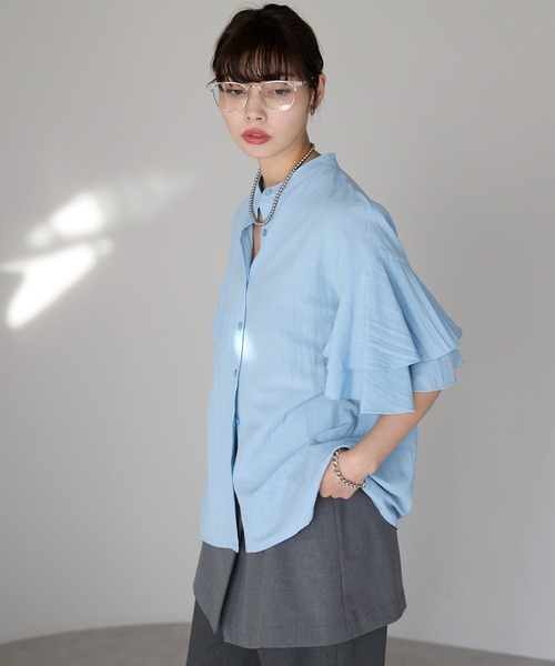 SOTT(ソット)の「Layered frill shirt レイヤードフリルシャツ(シャツ/ブラウス・レディース・オフホワイト/サックスブルー/イエロー・FREE)」の22枚目の写真