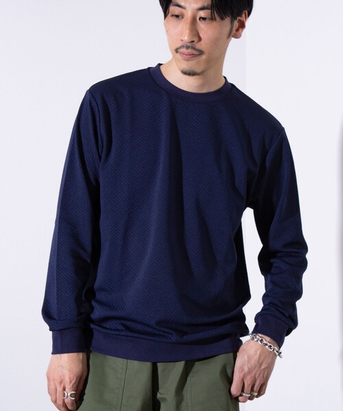 GLOSTER(グロスター)の「【GLOSTER/グロスター】ハシゴリンクスプルオーバー 長袖Tシャツ ロンT(Tシャツ/カットソー・メンズ・グレイッシュブルー/グレー/ホワイト/ネイビー・S/M/L)」の3枚目の写真