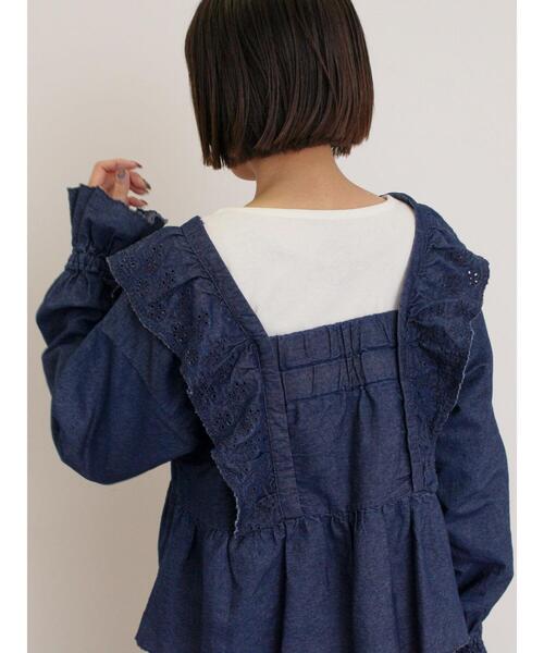 スカラップ刺繍　フリルブラウス スカラップ刺繍フリルデザインブラウス/日本製/洗える(ブラウス