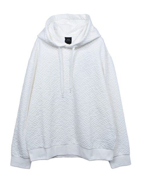 ARMANI EXCHANGE（アルマーニエクスチェンジ）の「【ARMANI EXCHANGE】AX オールオーバージャカードロゴ フーデッドスウェットプルオーバー ジャガードプルパーカー（パーカー・メンズ・ホワイト/ブラック・3/2/1）」の2枚目の写真