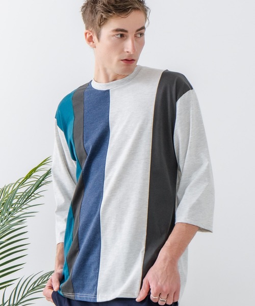 LB/S (エルビーエス)の「【汗染みの目立ちにくいTシャツ ZEROSTAIN/ゼロステイン】フェイクレイヤード ビッグシルエット 切り替えデザイン 7分袖Tシャツ 防汚 UVカット(Tシャツ/カットソー・メンズ・スミクロ/ホワイト/ブルー/オフホワイト・MEDIUM/X-LARGE/LARGE)」の2枚目の写真