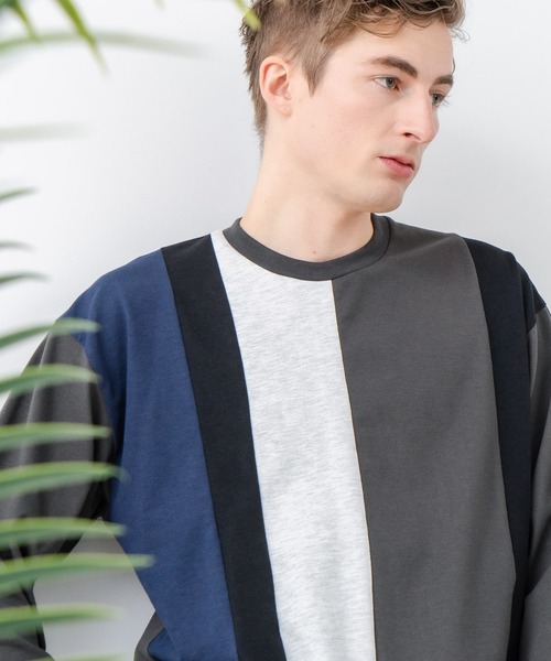 LB/S (エルビーエス)の「【汗染みの目立ちにくいTシャツ ZEROSTAIN/ゼロステイン】フェイクレイヤード ビッグシルエット 切り替えデザイン 7分袖Tシャツ 防汚 UVカット(Tシャツ/カットソー・メンズ・スミクロ/ホワイト/ブルー/オフホワイト・MEDIUM/X-LARGE/LARGE)」の3枚目の写真