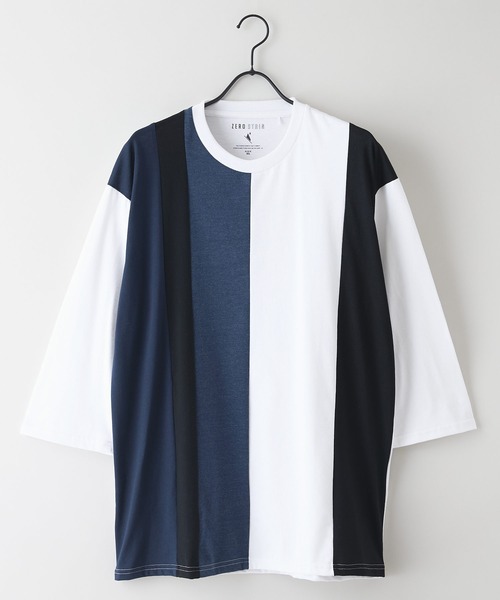 LB/S (エルビーエス)の「【汗染みの目立ちにくいTシャツ ZEROSTAIN/ゼロステイン】フェイクレイヤード ビッグシルエット 切り替えデザイン 7分袖Tシャツ 防汚 UVカット(Tシャツ/カットソー・メンズ・スミクロ/ホワイト/ブルー/オフホワイト・MEDIUM/X-LARGE/LARGE)」の19枚目の写真