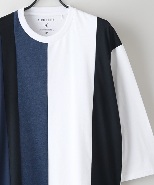 LB/S (エルビーエス)の「【汗染みの目立ちにくいTシャツ ZEROSTAIN/ゼロステイン】フェイクレイヤード ビッグシルエット 切り替えデザイン 7分袖Tシャツ 防汚 UVカット(Tシャツ/カットソー・メンズ・スミクロ/ホワイト/ブルー/オフホワイト・MEDIUM/X-LARGE/LARGE)」の13枚目の写真