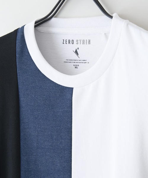 LB/S (エルビーエス)の「【汗染みの目立ちにくいTシャツ ZEROSTAIN/ゼロステイン】フェイクレイヤード ビッグシルエット 切り替えデザイン 7分袖Tシャツ 防汚 UVカット(Tシャツ/カットソー・メンズ・スミクロ/ホワイト/ブルー/オフホワイト・MEDIUM/X-LARGE/LARGE)」の14枚目の写真