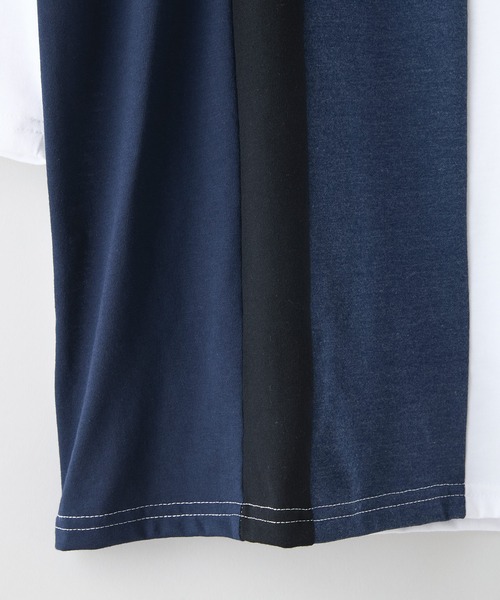LB/S (エルビーエス)の「【汗染みの目立ちにくいTシャツ ZEROSTAIN/ゼロステイン】フェイクレイヤード ビッグシルエット 切り替えデザイン 7分袖Tシャツ 防汚 UVカット(Tシャツ/カットソー・メンズ・スミクロ/ホワイト/ブルー/オフホワイト・MEDIUM/X-LARGE/LARGE)」の10枚目の写真