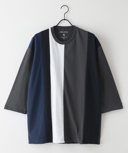 LB/S (エルビーエス)の「【汗染みの目立ちにくいTシャツ ZEROSTAIN/ゼロステイン】フェイクレイヤード ビッグシルエット 切り替えデザイン 7分袖Tシャツ 防汚 UVカット(Tシャツ/カットソー・メンズ・スミクロ/ホワイト/ブルー/オフホワイト・MEDIUM/X-LARGE/LARGE)」の5枚目の写真