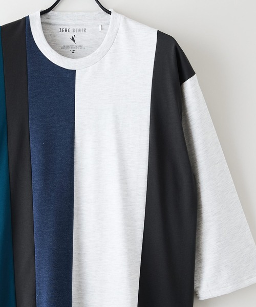 LB/S (エルビーエス)の「【汗染みの目立ちにくいTシャツ ZEROSTAIN/ゼロステイン】フェイクレイヤード ビッグシルエット 切り替えデザイン 7分袖Tシャツ 防汚 UVカット(Tシャツ/カットソー・メンズ・スミクロ/ホワイト/ブルー/オフホワイト・MEDIUM/X-LARGE/LARGE)」の12枚目の写真