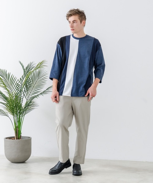 LB/S (エルビーエス)の「【汗染みの目立ちにくいTシャツ ZEROSTAIN/ゼロステイン】フェイクレイヤード ビッグシルエット 切り替えデザイン 7分袖Tシャツ 防汚 UVカット(Tシャツ/カットソー・メンズ・スミクロ/ホワイト/ブルー/オフホワイト・MEDIUM/X-LARGE/LARGE)」の15枚目の写真