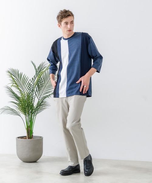 LB/S (エルビーエス)の「【汗染みの目立ちにくいTシャツ ZEROSTAIN/ゼロステイン】フェイクレイヤード ビッグシルエット 切り替えデザイン 7分袖Tシャツ 防汚 UVカット(Tシャツ/カットソー・メンズ・スミクロ/ホワイト/ブルー/オフホワイト・MEDIUM/X-LARGE/LARGE)」の16枚目の写真