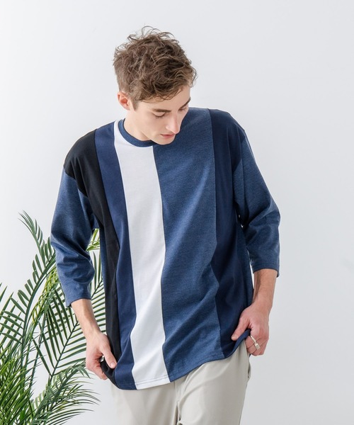LB/S (エルビーエス)の「【汗染みの目立ちにくいTシャツ ZEROSTAIN/ゼロステイン】フェイクレイヤード ビッグシルエット 切り替えデザイン 7分袖Tシャツ 防汚 UVカット(Tシャツ/カットソー・メンズ・スミクロ/ホワイト/ブルー/オフホワイト・MEDIUM/X-LARGE/LARGE)」の18枚目の写真