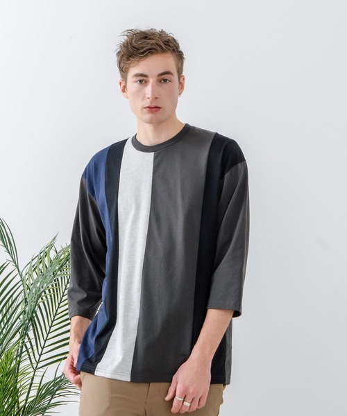 LB/S (エルビーエス)の「【汗染みの目立ちにくいTシャツ ZEROSTAIN/ゼロステイン】フェイクレイヤード ビッグシルエット 切り替えデザイン 7分袖Tシャツ 防汚 UVカット(Tシャツ/カットソー・メンズ・スミクロ/ホワイト/ブルー/オフホワイト・MEDIUM/X-LARGE/LARGE)」の21枚目の写真