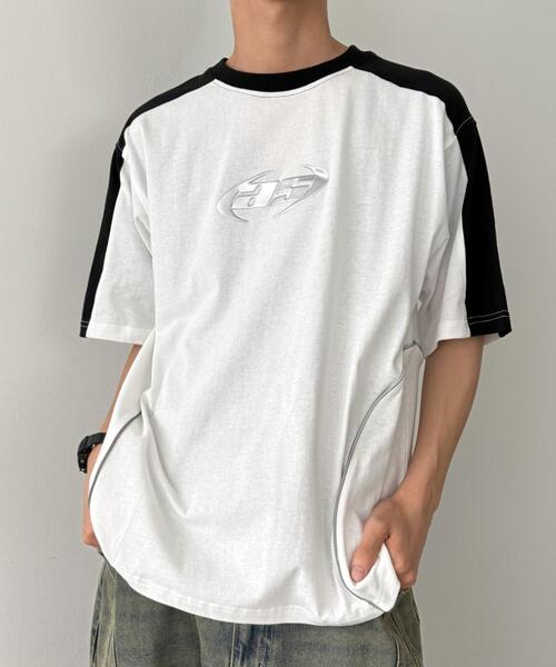 WEGO(ウィゴー)の「WEGO/メタルプリントパイピングT(Tシャツ/カットソー・メンズ・ブラック/ホワイト・MEDIUM/LARGE)」の1枚目の写真
