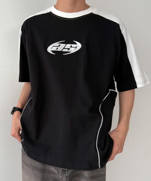 WEGO(ウィゴー)の「WEGO/メタルプリントパイピングT(Tシャツ/カットソー・メンズ・ブラック/ホワイト・MEDIUM/LARGE)」の2枚目の写真
