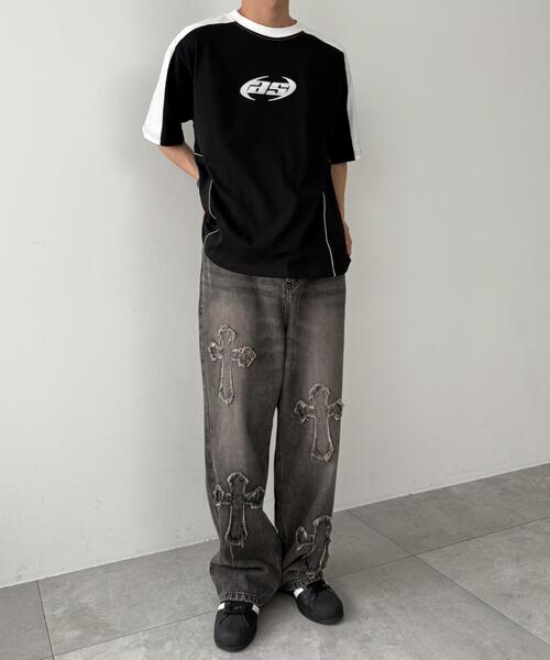 WEGO(ウィゴー)の「WEGO/メタルプリントパイピングT(Tシャツ/カットソー・メンズ・ブラック/ホワイト・MEDIUM/LARGE)」の17枚目の写真