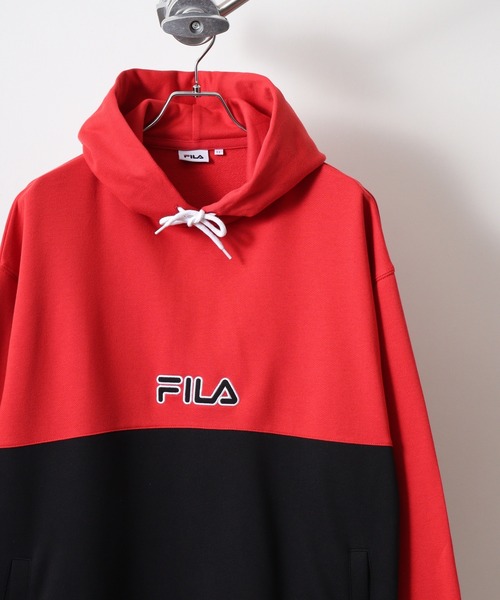 FILA(フィラ)の「FILA HOOD バイカラー プルオーバーパーカー フーディ(パーカー・メンズ・グリーン/レッド・L/LL/M)」の2枚目の写真