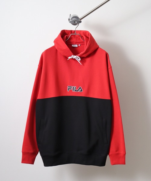 FILA(フィラ)の「FILA HOOD バイカラー プルオーバーパーカー フーディ(パーカー・メンズ・グリーン/レッド・L/LL/M)」の3枚目の写真
