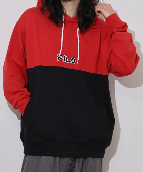 FILA(フィラ)の「FILA HOOD バイカラー プルオーバーパーカー フーディ(パーカー・メンズ・グリーン/レッド・L/LL/M)」の4枚目の写真