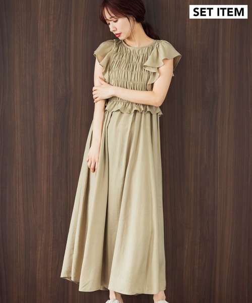 mysty woman（ミスティウーマン）の「【セットアイテム】シャーリングブラウスキャミワンピース2P 491355（ワンピース・レディース・ブラック/ベージュ/オフホワイト・FREE）」の3枚目の写真