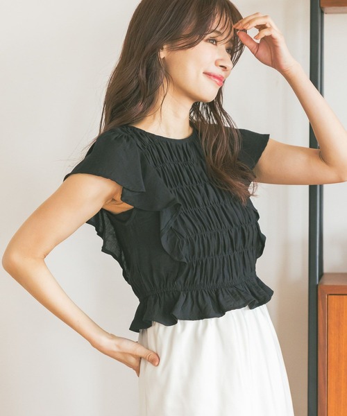 mysty woman（ミスティウーマン）の「【セットアイテム】シャーリングブラウスキャミワンピース2P 491355（ワンピース・レディース・ブラック/ベージュ/オフホワイト・FREE）」の13枚目の写真