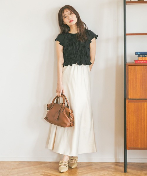 mysty woman（ミスティウーマン）の「【セットアイテム】シャーリングブラウスキャミワンピース2P 491355（ワンピース・レディース・ブラック/ベージュ/オフホワイト・FREE）」の14枚目の写真