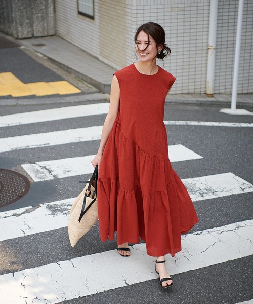 セール】シアサッカーランダムティアードワンピース（ワンピース