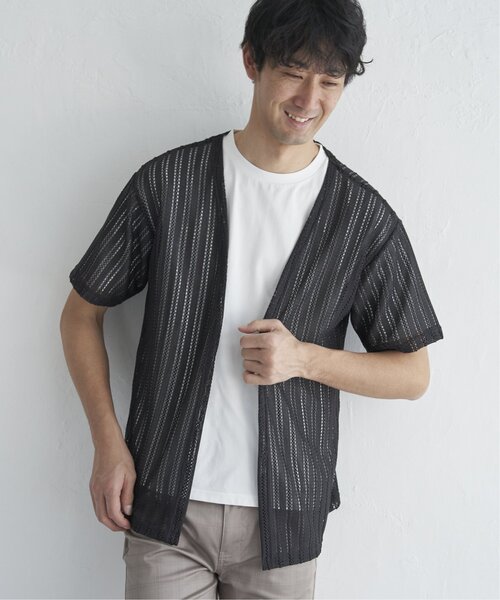 ikka(イッカ)の「【吸水速乾/2点セット】透かしカーデDRYインナーセット(カーディガン/ボレロ・メンズ・チャコールグレー/ベージュ/ネイビー・M/L/XL/S)」の4枚目の写真