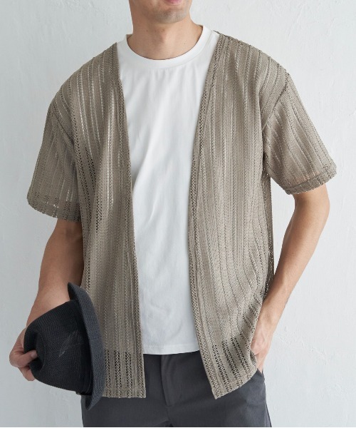 ikka(イッカ)の「【吸水速乾/2点セット】透かしカーデDRYインナーセット(カーディガン/ボレロ・メンズ・チャコールグレー/ベージュ/ネイビー・M/L/XL/S)」の2枚目の写真