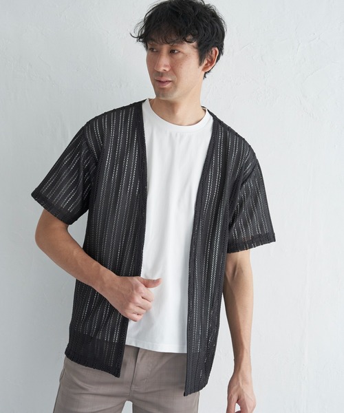 ikka(イッカ)の「【吸水速乾/2点セット】透かしカーデDRYインナーセット(カーディガン/ボレロ・メンズ・チャコールグレー/ベージュ/ネイビー・M/L/XL/S)」の7枚目の写真