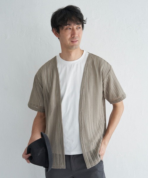ikka(イッカ)の「【吸水速乾/2点セット】透かしカーデDRYインナーセット(カーディガン/ボレロ・メンズ・チャコールグレー/ベージュ/ネイビー・M/L/XL/S)」の10枚目の写真