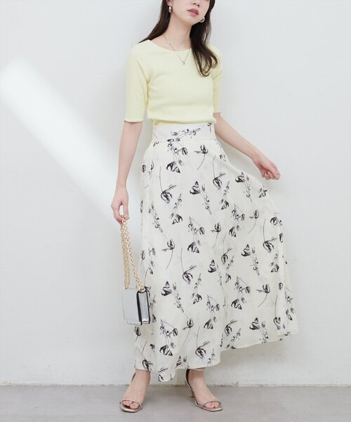 natural couture（ナチュラルクチュール）の「アートフラワーハイウエストフレアスカート（スカート・レディース・ブラック系その他/イエロー系その他/ホワイト系その他・FREE）」の8枚目の写真
