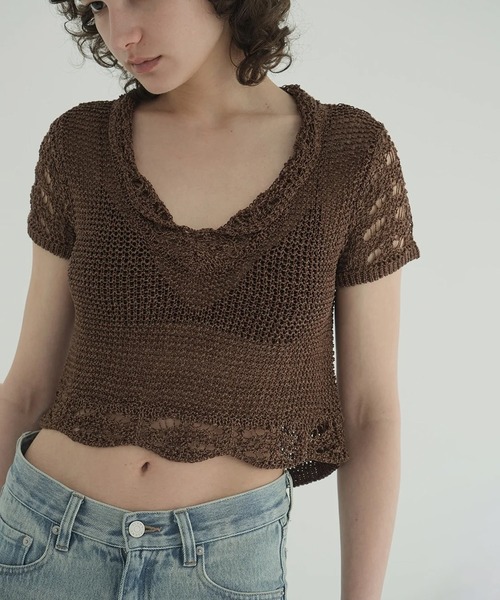セール】CROPPED CROCHET KNIT TOPS（ニット/セーター）｜CLANE